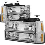 94-00 GMC C10 Chrome Housing Headlights w/ Amber Corner 8PC Kit