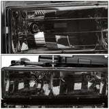 94-00 GMC C10 8PC Smoke Housing Headlight Set w/ Amber Corners