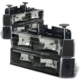 88-93 Chevrolet C10 Black Housing Clear Corner Headlights 8PC Set