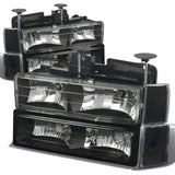 88-93 Chevrolet C10 Black Housing Clear Corner Headlights 8PC Set