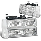 88-93 Chevrolet C10 Chrome Housing Clear Corner 8PC Headlight Set