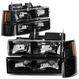 94-98 Chevrolet C10 8PC Black Housing Headlights w/ Amber Corner
