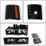94-98 Chevrolet C10 8PC Black Housing Headlights w/ Amber Corner