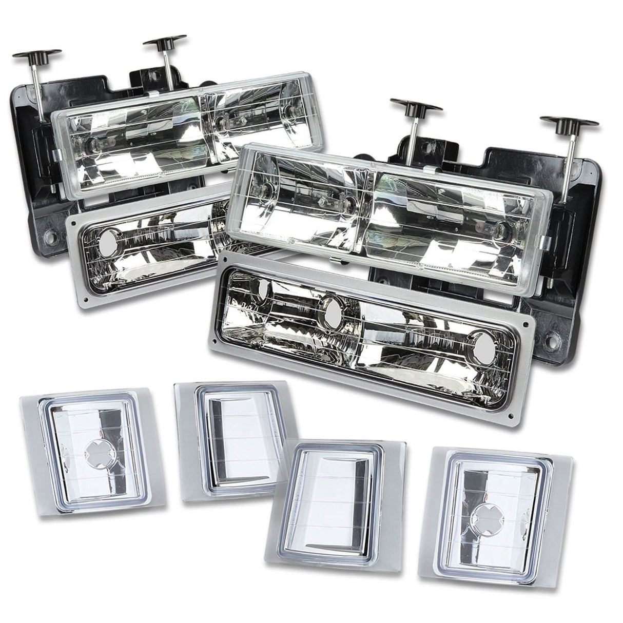 94-98 Chevrolet C10 8PC Chrome Housing Clear Corner Headlights