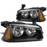 06-10 Dodge Charger 4PC Black Housing Amber Corner Headlights