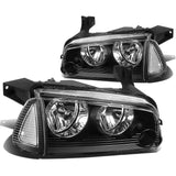 06-10 Dodge Charger Black Housing Clear Corner Headlights 4PC