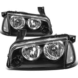 06-10 Dodge Charger Black Housing Clear Corner Headlights 4PC