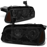 06-10 Dodge Charger 4PC Smoke Housing Headlights w/ Amber Corner