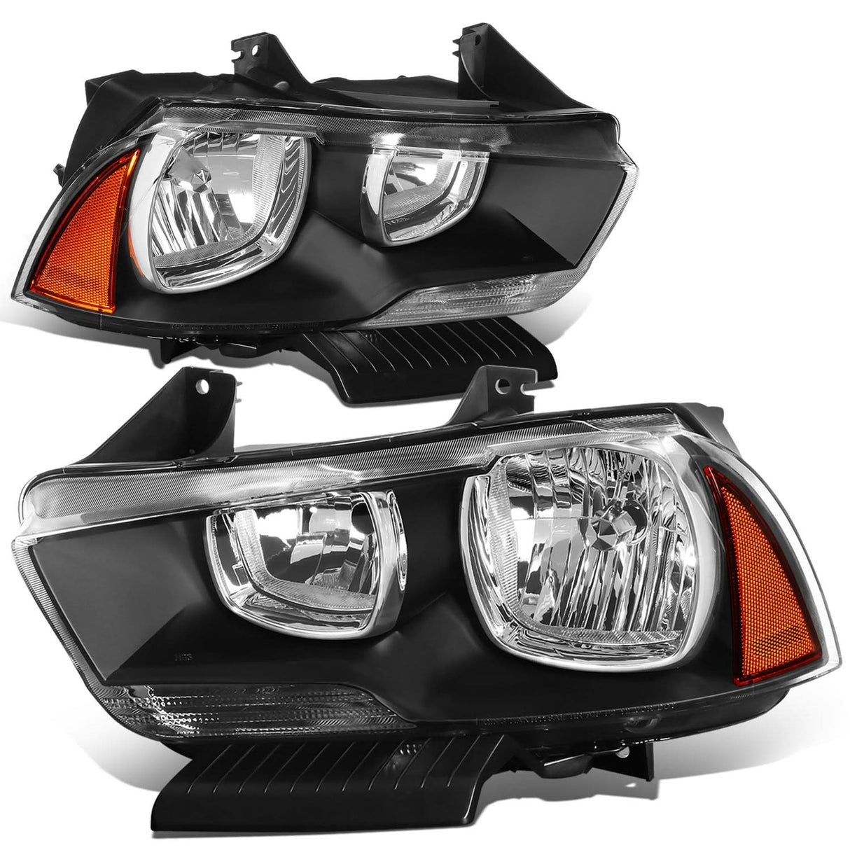 2011-2014 Dodge Charger Black Housing Headlights with Amber Corner