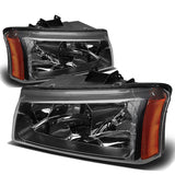2003-2006 Chevrolet Silverado Avalanche Black Amber Headlights 2PC