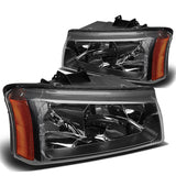 2003-2006 Chevrolet Silverado Avalanche Black Amber Headlights 2PC