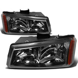 2003-2006 Chevrolet Silverado Avalanche Black Amber Headlights 2PC