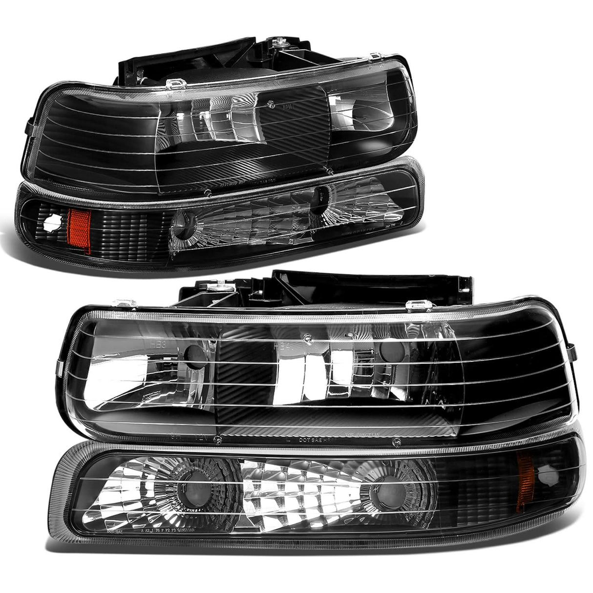 99-06 Chevrolet Silverado Suburban Tahoe Black Amber Headlights 4PC
