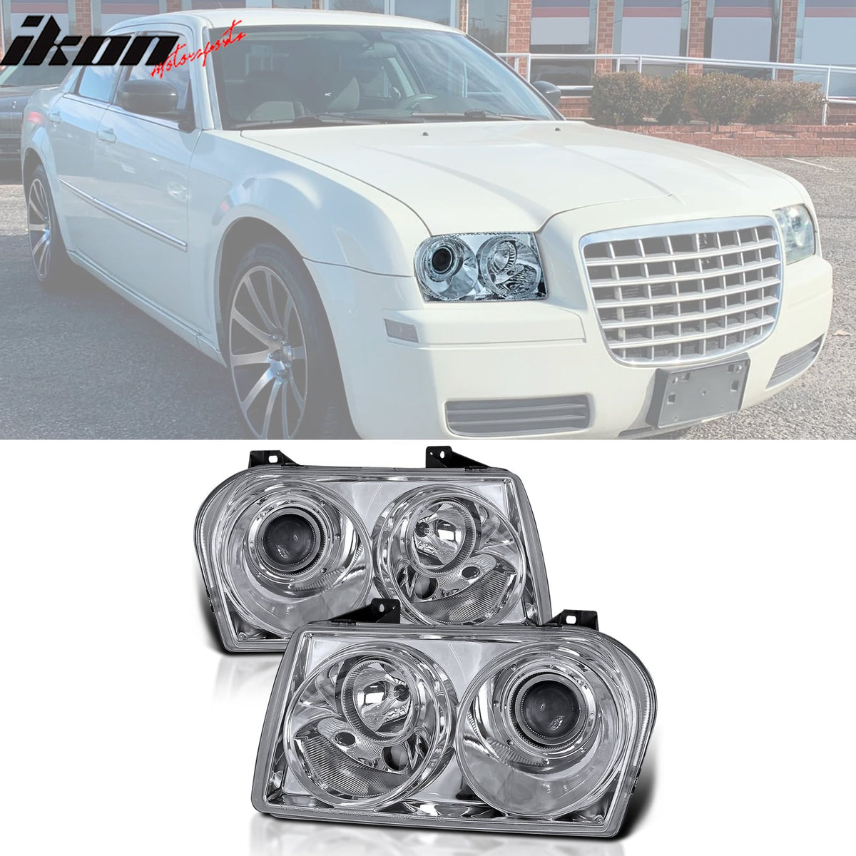 2005-2010 Chrysler 300 Clear Chrome Front Projector Head Lights Pair