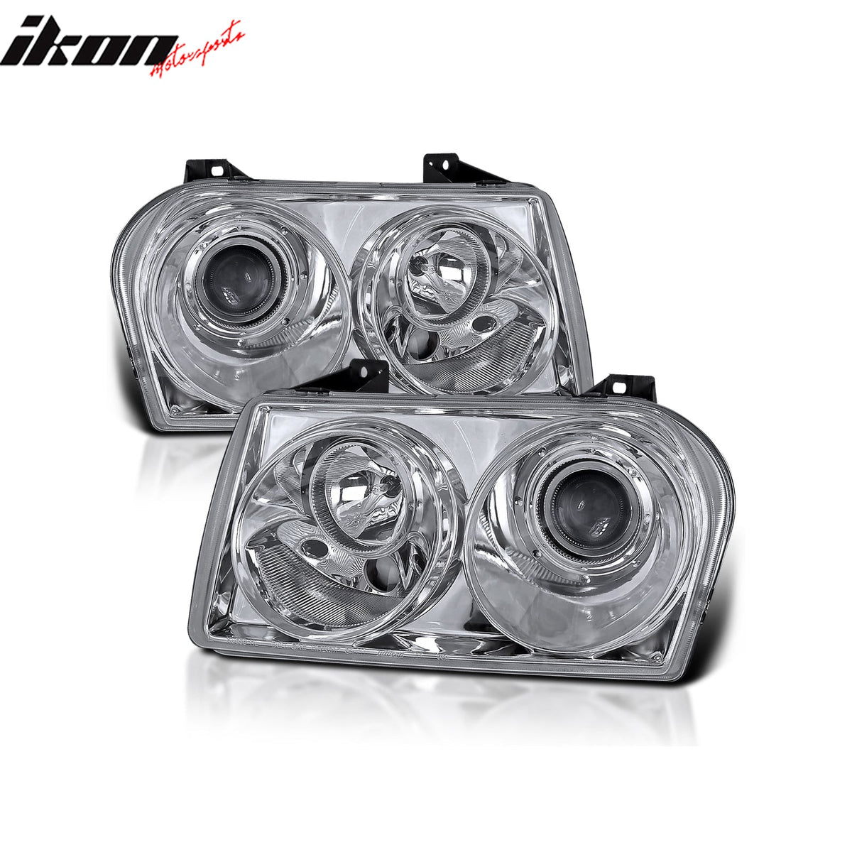 2005-2010 Chrysler 300 Clear Chrome Front Projector Head Lights Pair