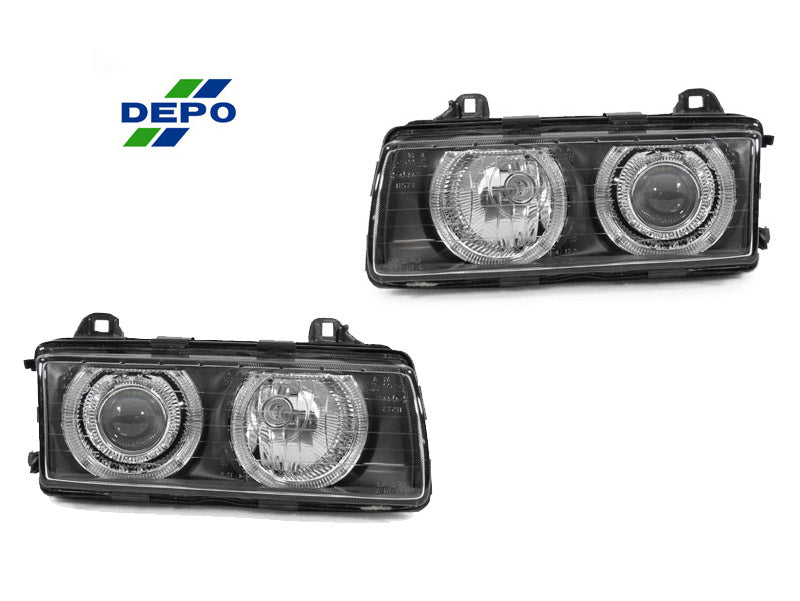 1992-1999 BMW E36 Black Projector Angel Eye Headlights - H7/H7