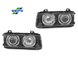 1992-1999 BMW E36 Black Projector Angel Eye Headlights - H7/H7