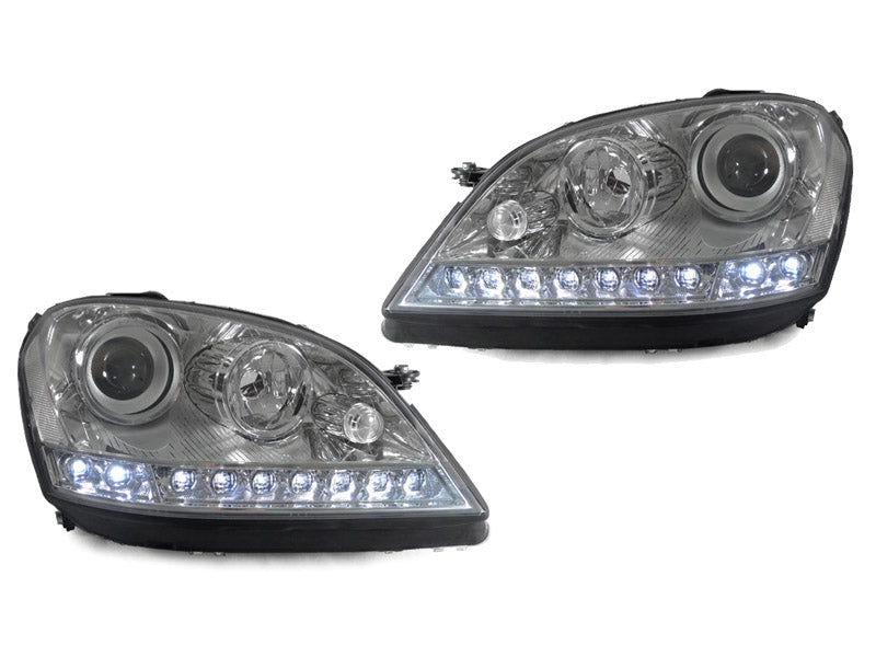 2006-2008 Mercedes W164 ML-Class Chrome Projector Headlights w/ LED Strip