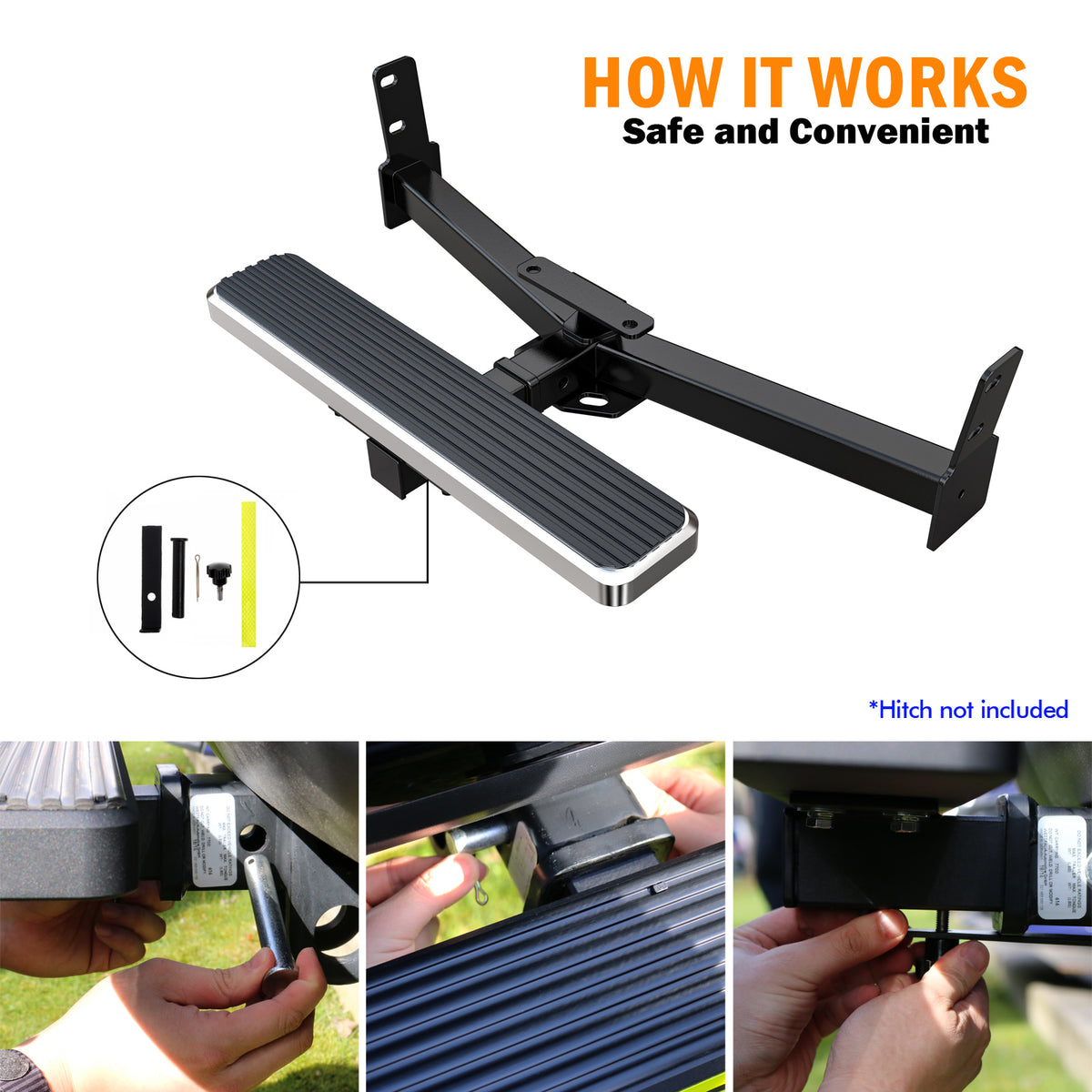 Stainless Steel Rear Hitch Step Universal Class 3 Hitch Step, 5-Inch iStep Style Rear Hitch Step, 26-inch Long HS09CAB4C