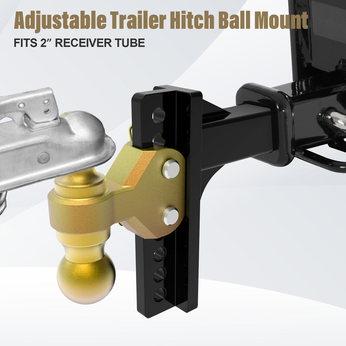Carbon Steel Rear Ball Mount Class 3 Universal Class 3 Adjustable Ball Mount With a 2" and 2-5/16" Ball, Come With Pin, 6-inch Drop to 5-1/4-Inch Rise, Capacity: 2" Ball 10000 LBS; 2-5/16" Ball 14000 LBS HT01DEA01