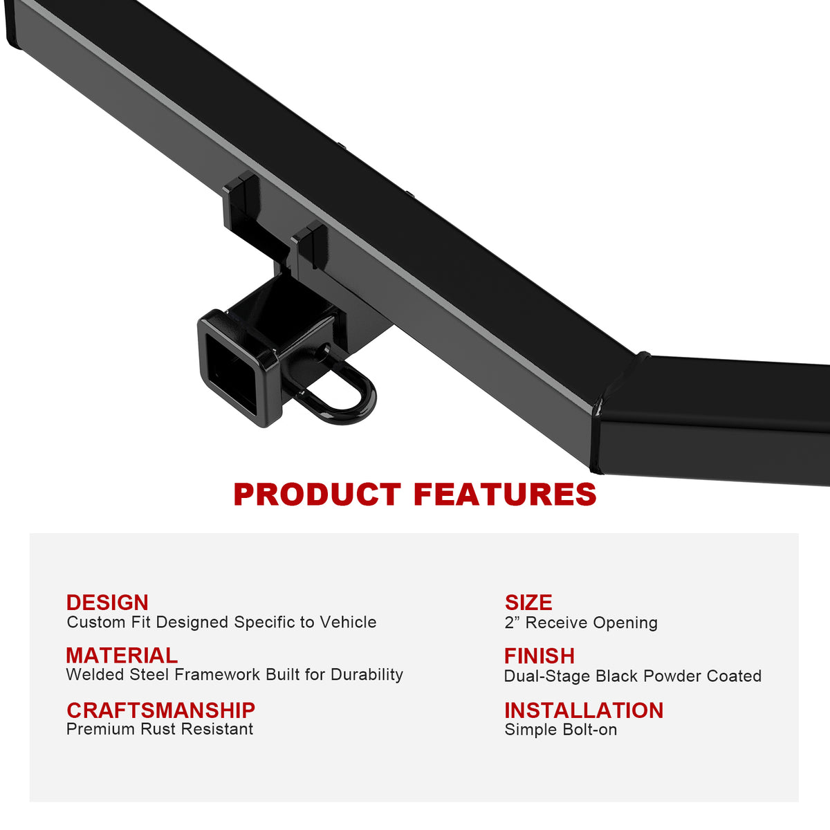 Carbon Steel Rear Hitch Class 3 2014-2015 Jeep Cherokee (Latitude/Limited/Sport/Trailhawk)\ 2016 Jeep Cherokee(Trailhawk/Sport/Overland/Limited/Latitude/75th Anniversary)\ 2017-2018 Jeep Cherokee (Latitude/Limited/Sport/Trailhawk/Overland) HT24CJA72