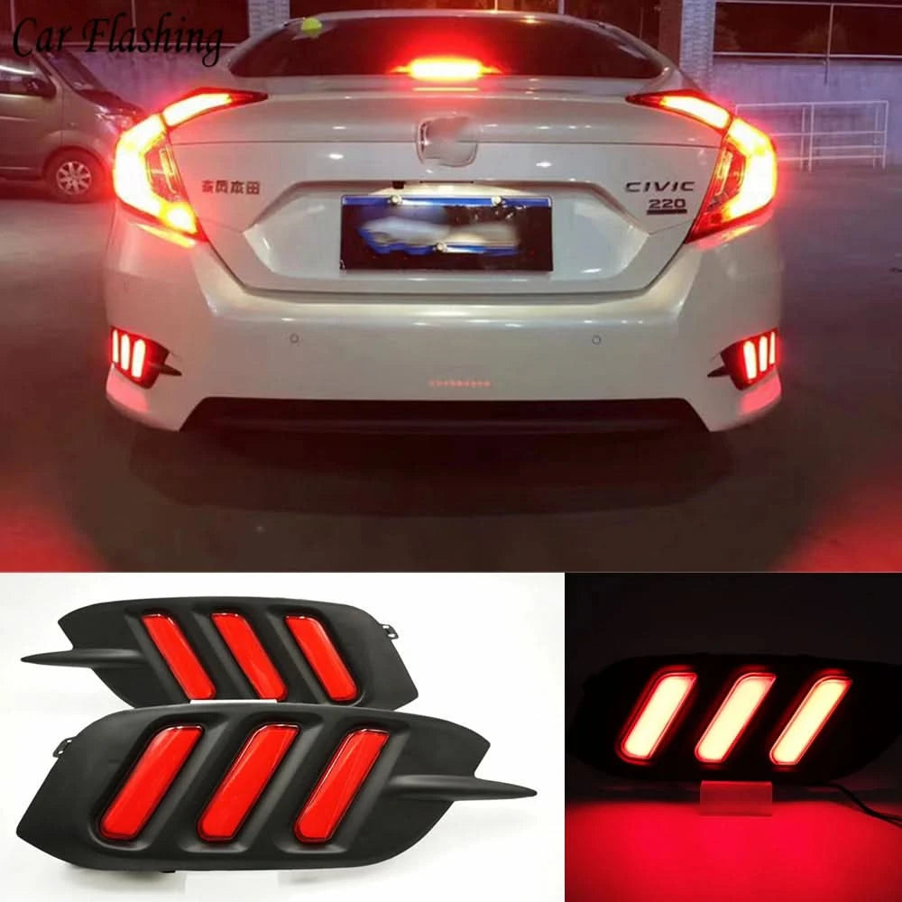 LED Rear Bumper Tail Light Set – For Honda Civic 2016–2018 | DRL, Brake & Turn Signal Reflector Lamps (Left & Right)