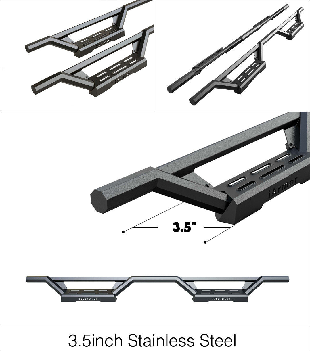 Stainless Steel with 6061 Aluminum Step Pad Both Sides Nerf Bar M3 2001-2007 Chevy/GMC Silverado/Sierra "Classic" 1500/1500HD/2500/2500HD/3500 Crew Cab IA03WJJ1B