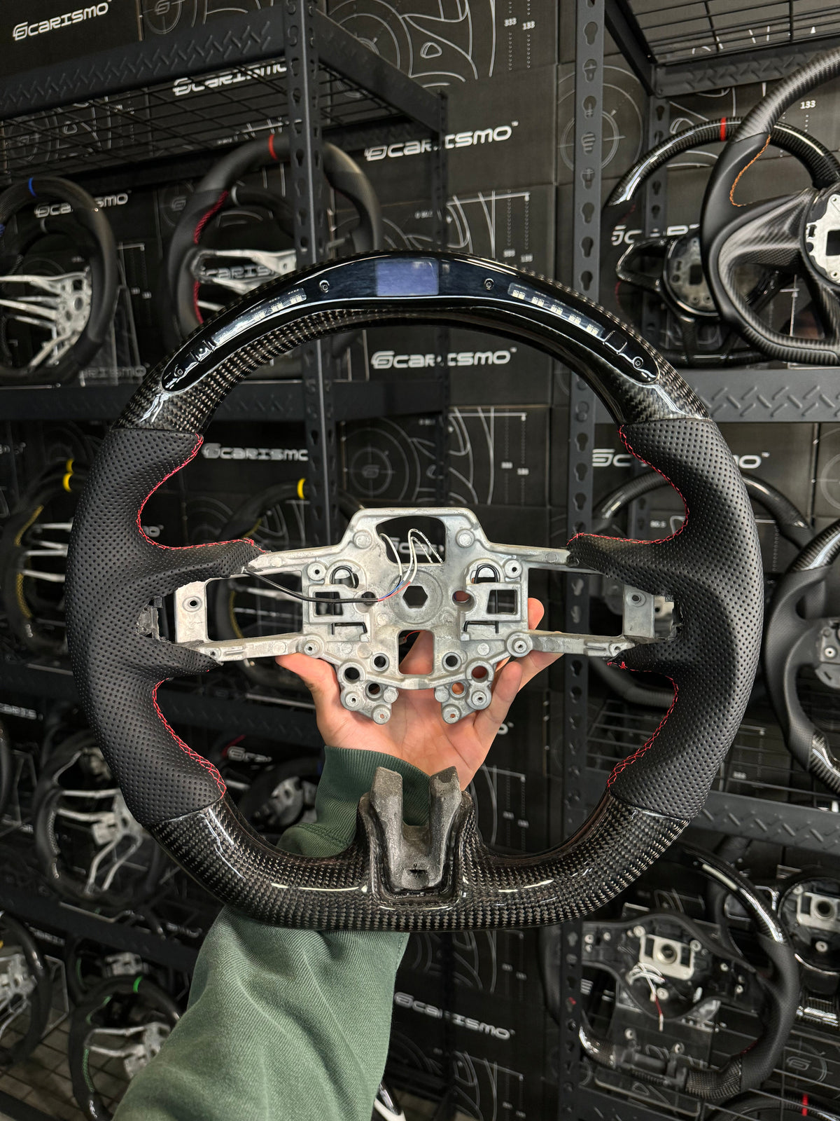 Carismo Steering Wheel For Ford Mustang (S550 Pre-2018) - Classic RPM LED - Gloss Carbon - Perforated Leather
