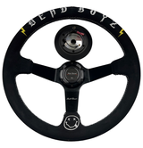 Deadboyz 350mm Deep Dish Suede Steering Wheel + Short Hub Adapter Kit For Honda Acura Civic Integra Accord Del Sol, CRX, Prelude