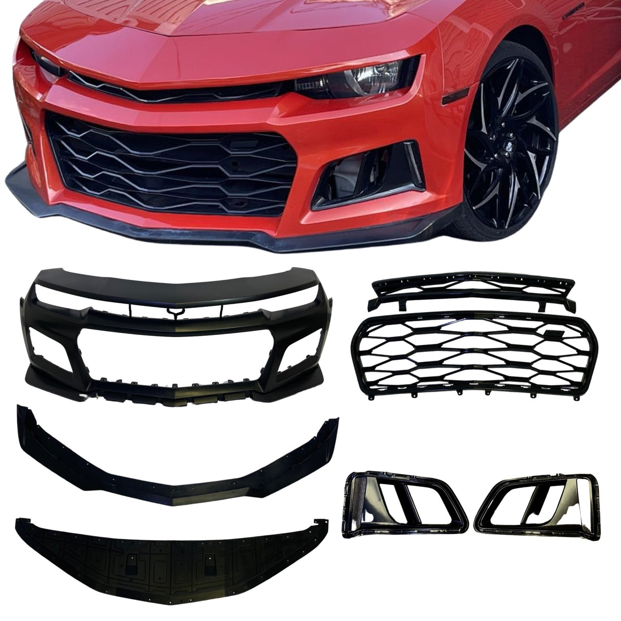 2010-2015 Chevy Camaro ZL1 Front Bumper Conversion 7pcs Full Kit Flat BLK Body Kit