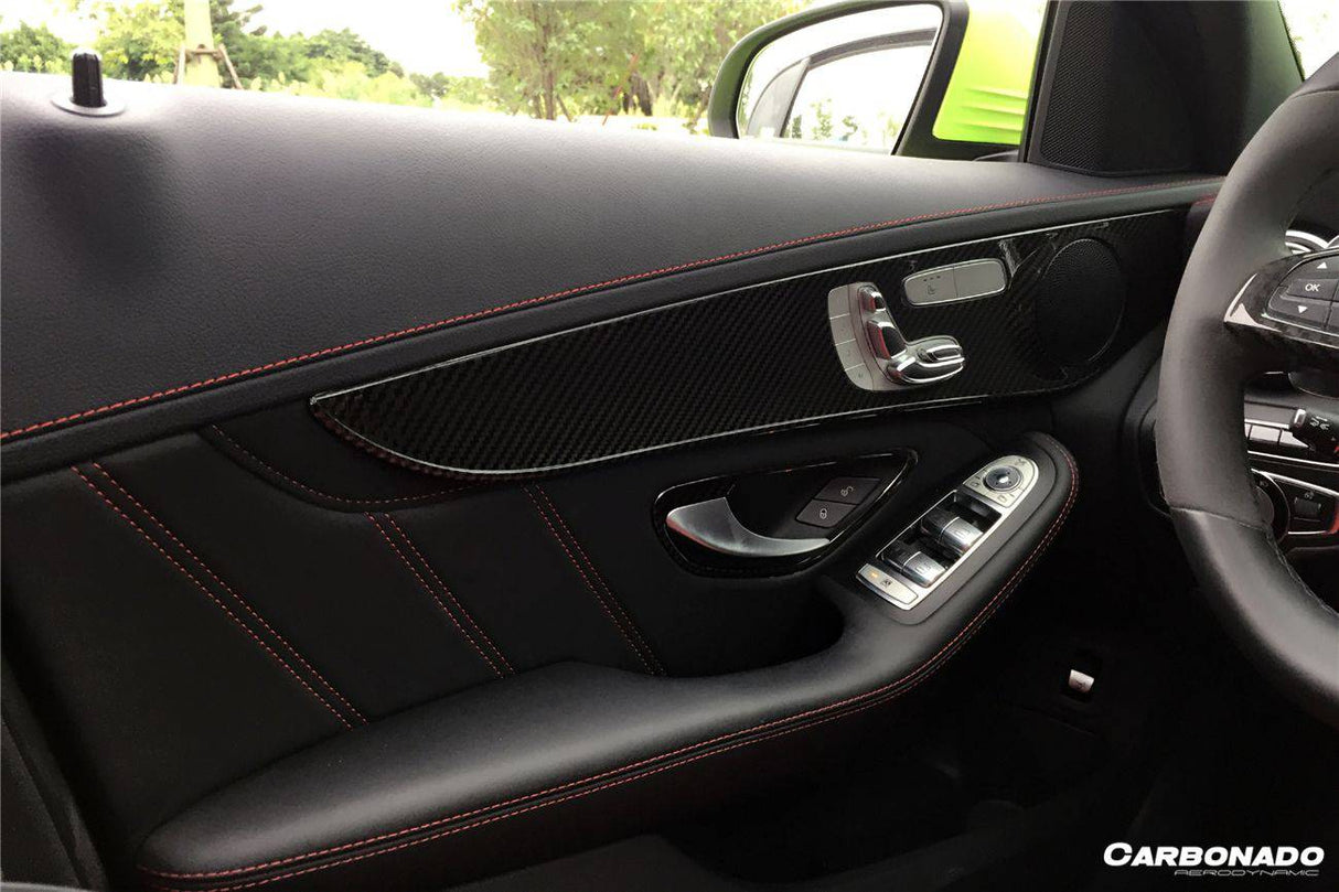 2015-2021 Mercedes Benz W205 C Class GLC X253 Carbon Fiber Interior Door Handle Cover Trim