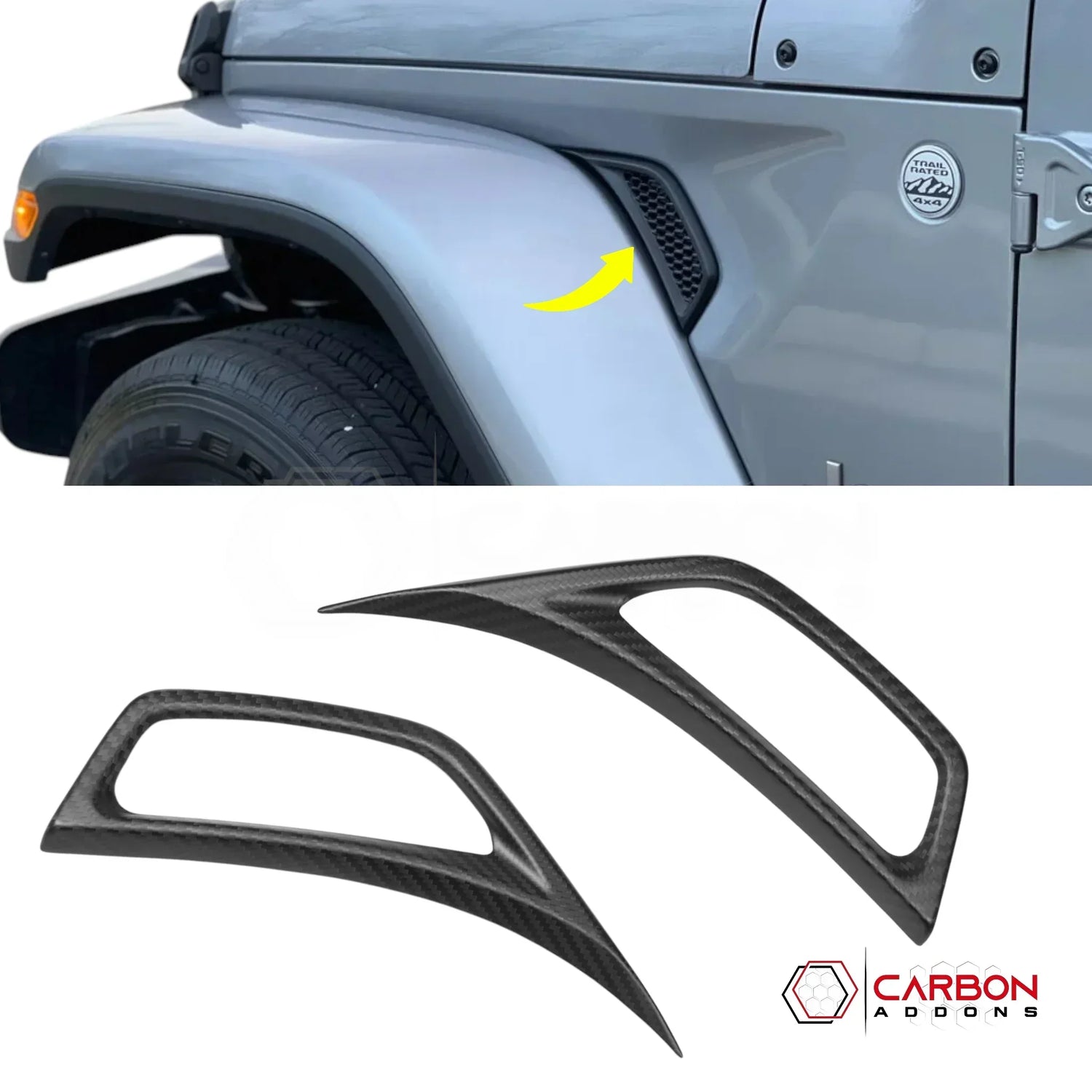 2018+ Jeep Wrangler JL & 2020+ Gladiator JT Real Carbon Fiber Fender Side Vent Trim Covers