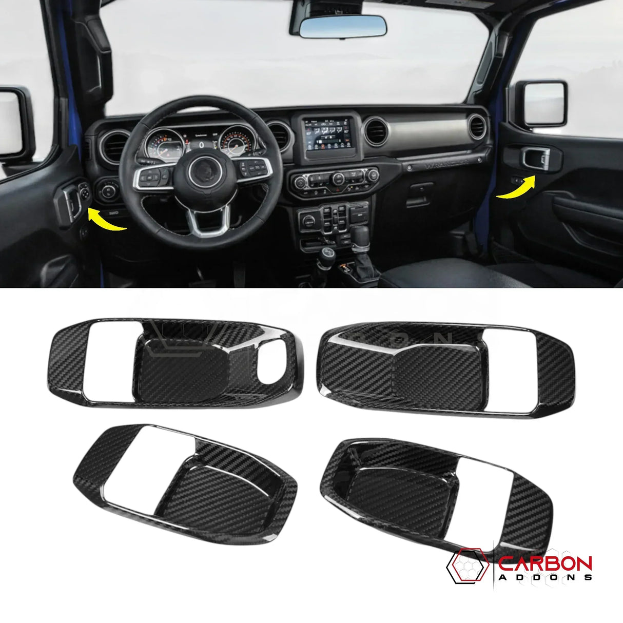 2018+ Jeep Wrangler JL & 2020+ Gladiator JT Real Carbon Fiber Interior Door Handle Trim Covers (4pcs)