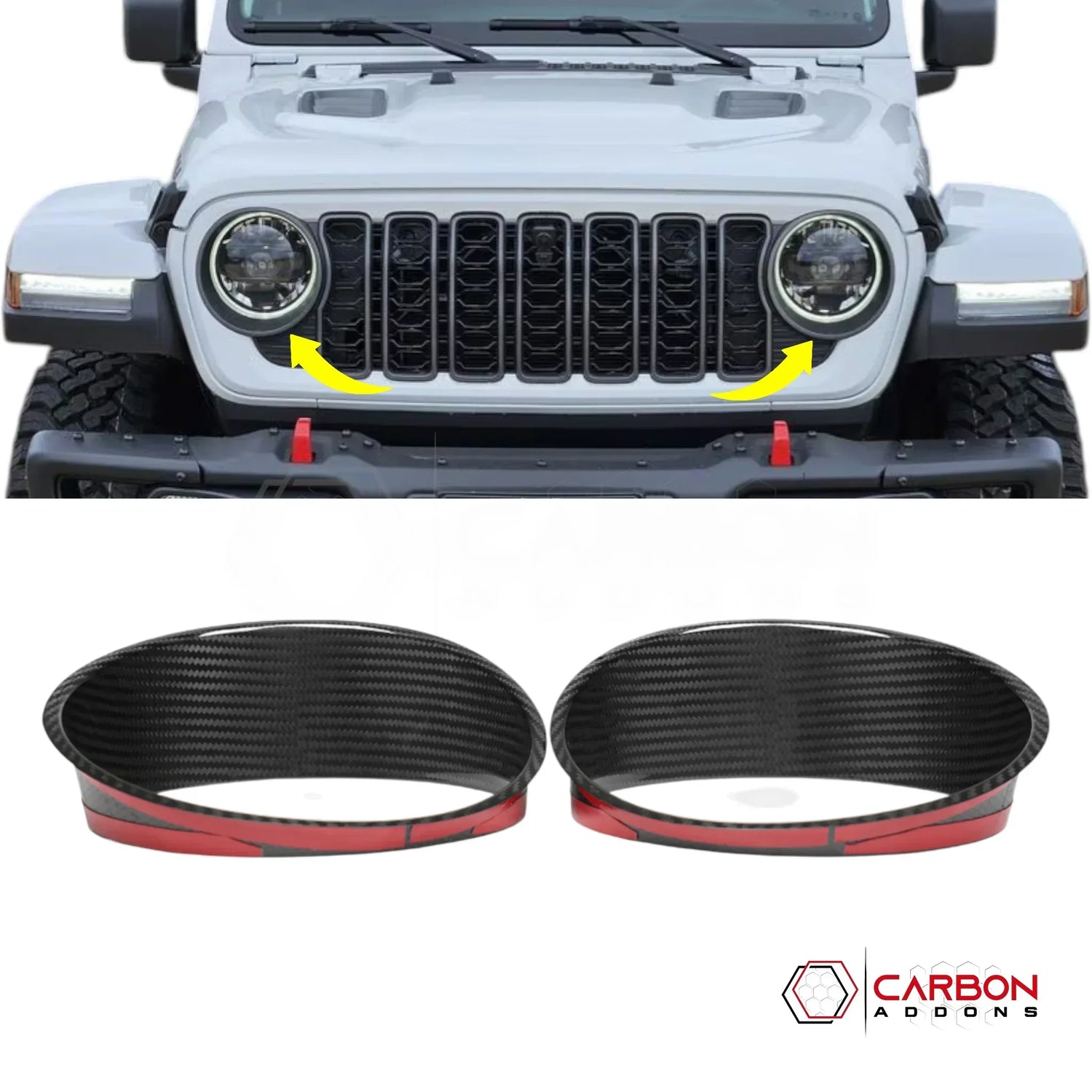 Jeep Gladiator JT Headlight Ring Frame Bezel Cover – Real Dry Carbon Fiber (Glossy or Matte) 2020–Current