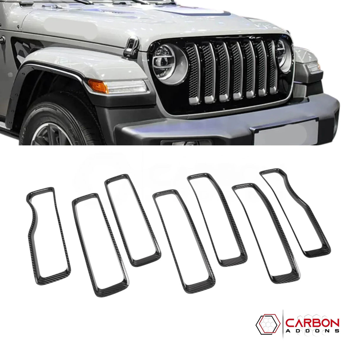 2018+ Jeep Wrangler JL & 2020+ Gladiator JT Real Carbon Fiber Grille Inserts (7pcs)