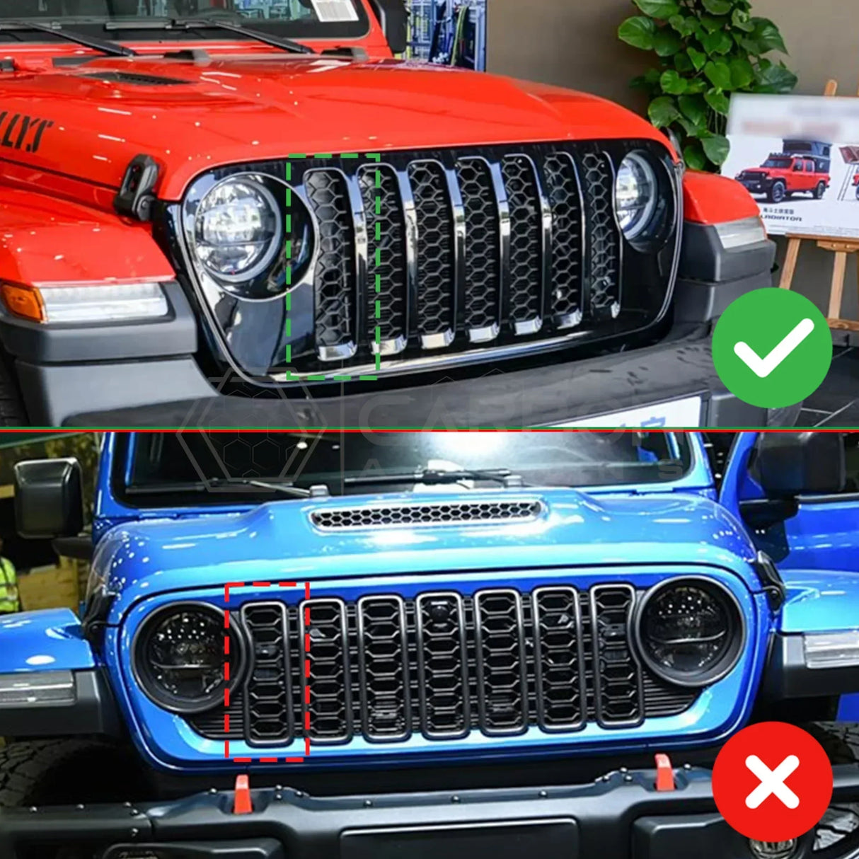 2018+ Jeep Wrangler JL & 2020+ Gladiator JT Real Carbon Fiber Grille Inserts (7pcs)