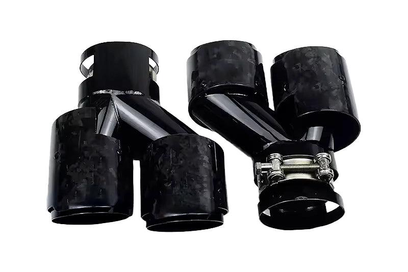 BMW 2/3/4 Series G42 G20/G21 G23 Black Stainless Steel Forged Carbon Fiber Dual Muffler Tip (2019+) - K2 Industries