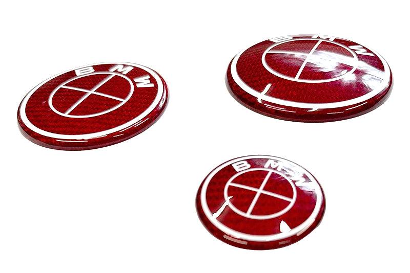 BMW Roundel Emblem Covers - Full Carbon Fiber Red and White Style