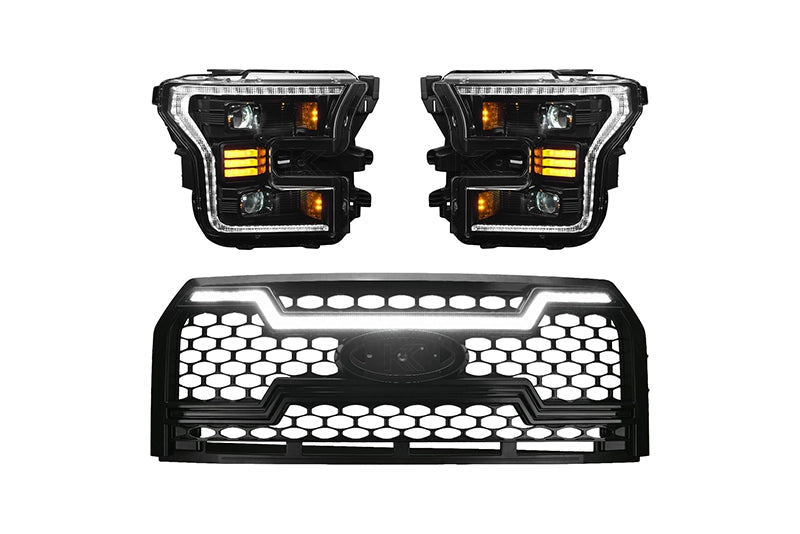 Essential Series Headlight and DRL Grille 2pc Bundle 15-17 Ford F150 OLM Outside Line Motoring