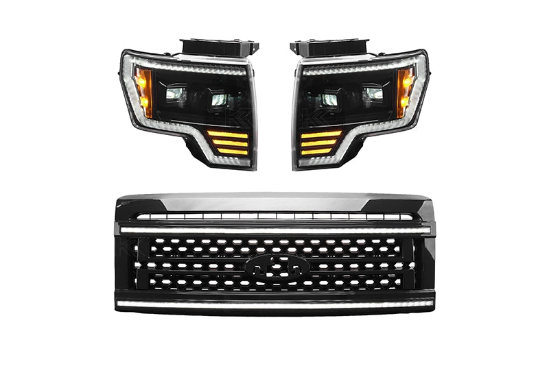 Essential Series Headlight and DRL Grille 2pc Bundle 09-14 Ford F150 OLM Outside Line Motoring