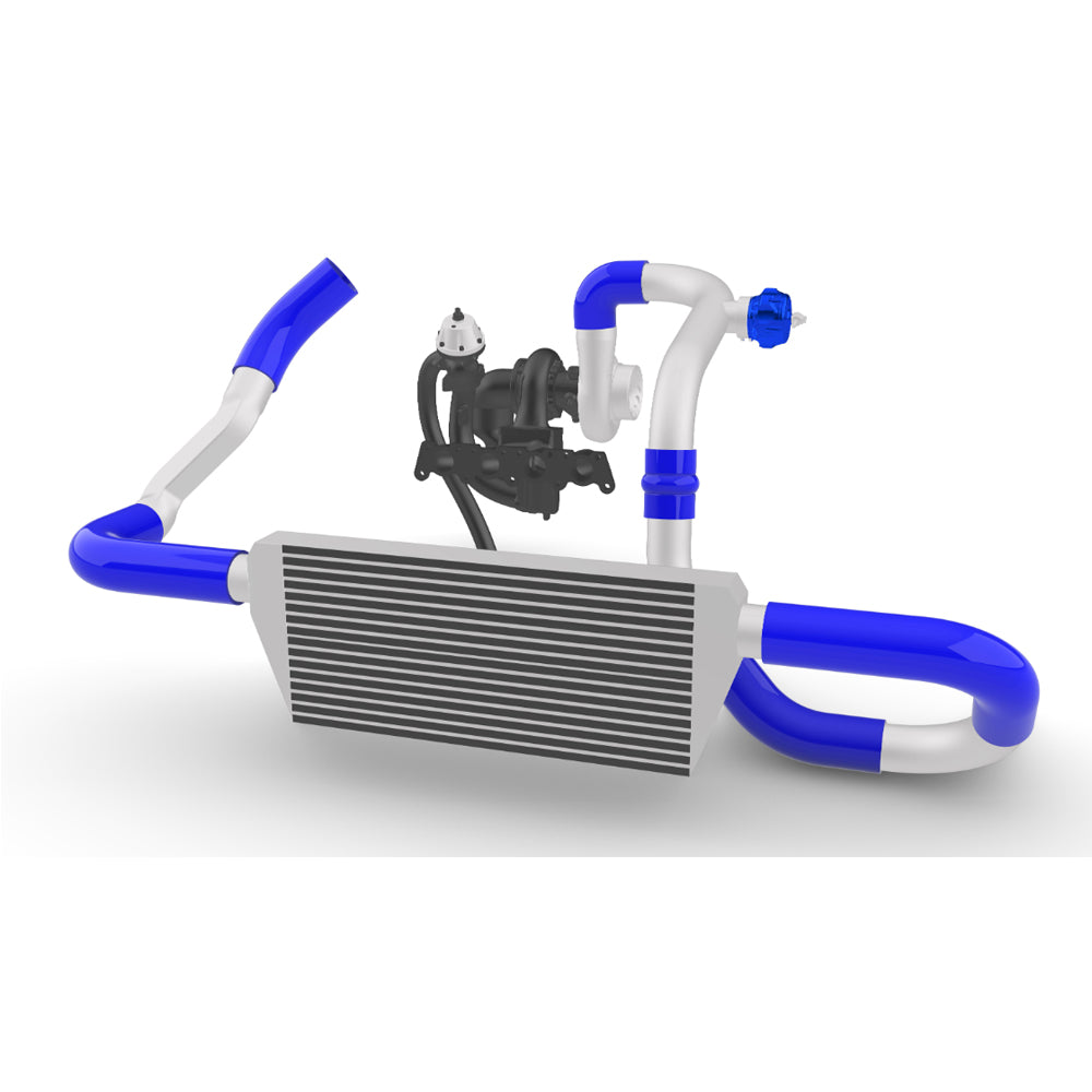 TWIN SCROLL TOP MOUNT TMA16 TURBO KIT + FRONT INTERCOOLER VW 1.8 20V TRANSVERSAL WITHOUT TURBOCHARGER - BLUE HOSE