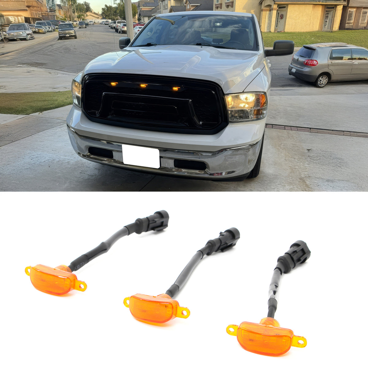 LED Grille Lights Replacement for Dodge Ram 1500 2500 3500 Classic Amber