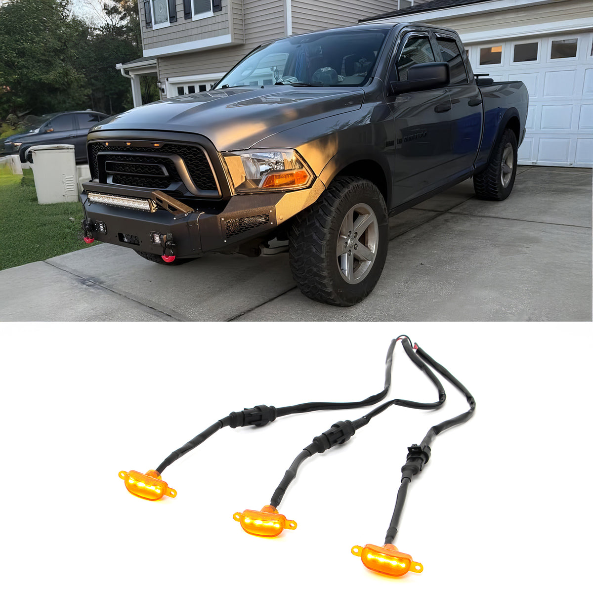 Dodge Ram 1500 2500 3500 3PCS Amber LED Grille Lights W/Wiring Harness