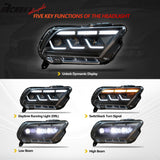 Front Headlights Assembly for Ford Mustang 2010-2014 2024 S650 Style Black Housing with DRL Switchback Turn Signal High Low Beam Plug-N-Play