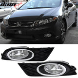 Fits 12-14 Honda Civic 4D & JDM Bumper Jdm Fog Light Lamp Pairs
