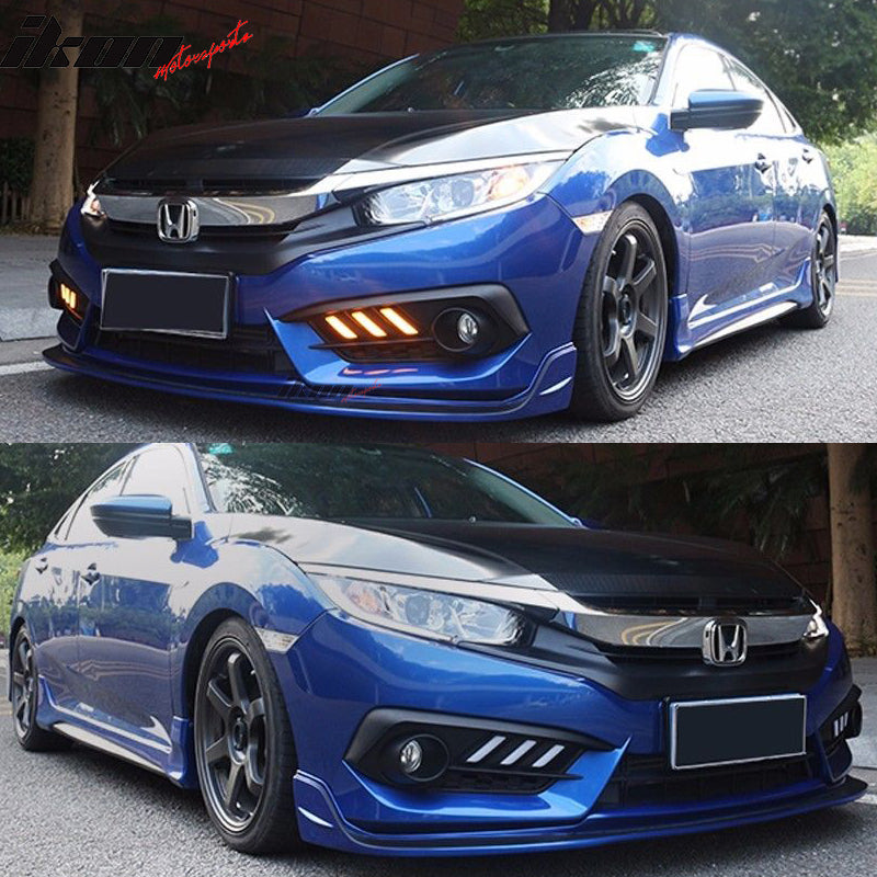 2016-2018Â Honda Civic LED Amber & White Fog light Bezels Cover 2DR 4DR
