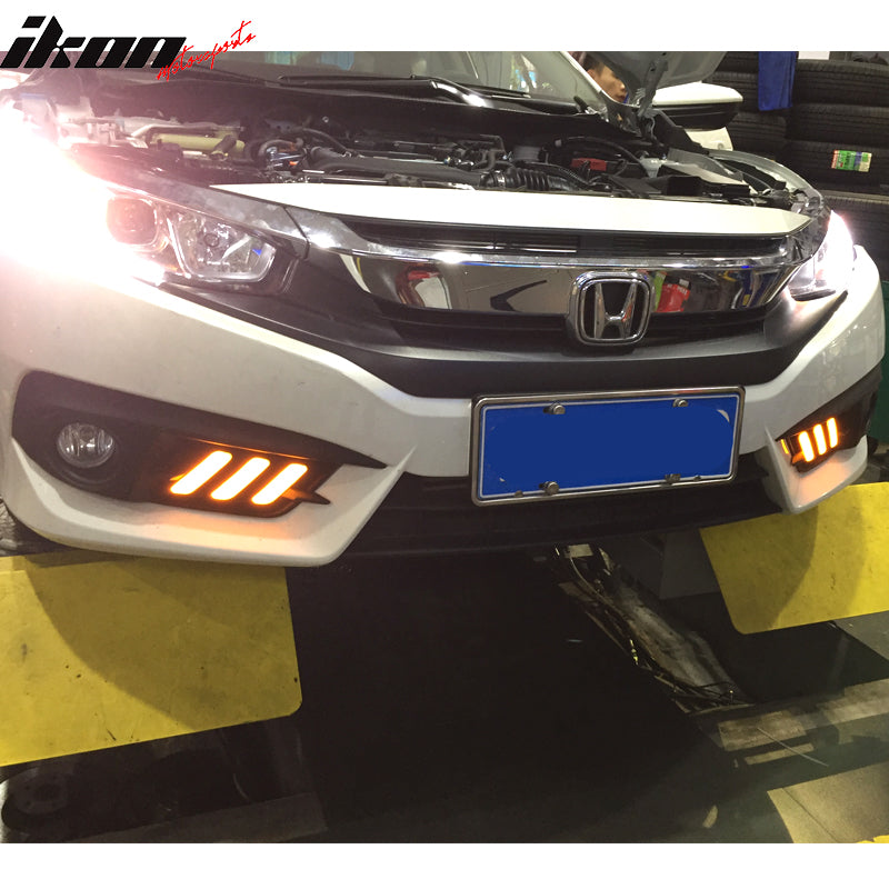 2016-2018Â Honda Civic LED Amber & White Fog light Bezels Cover 2DR 4DR