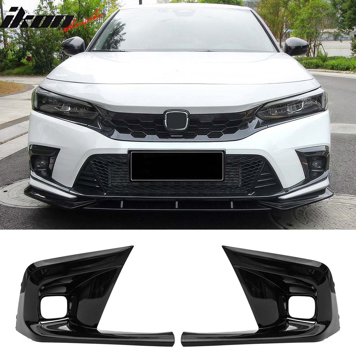 2022-2024 Honda Civic OE Style Fog Light Bezels Square Hole Covers Gloss Black