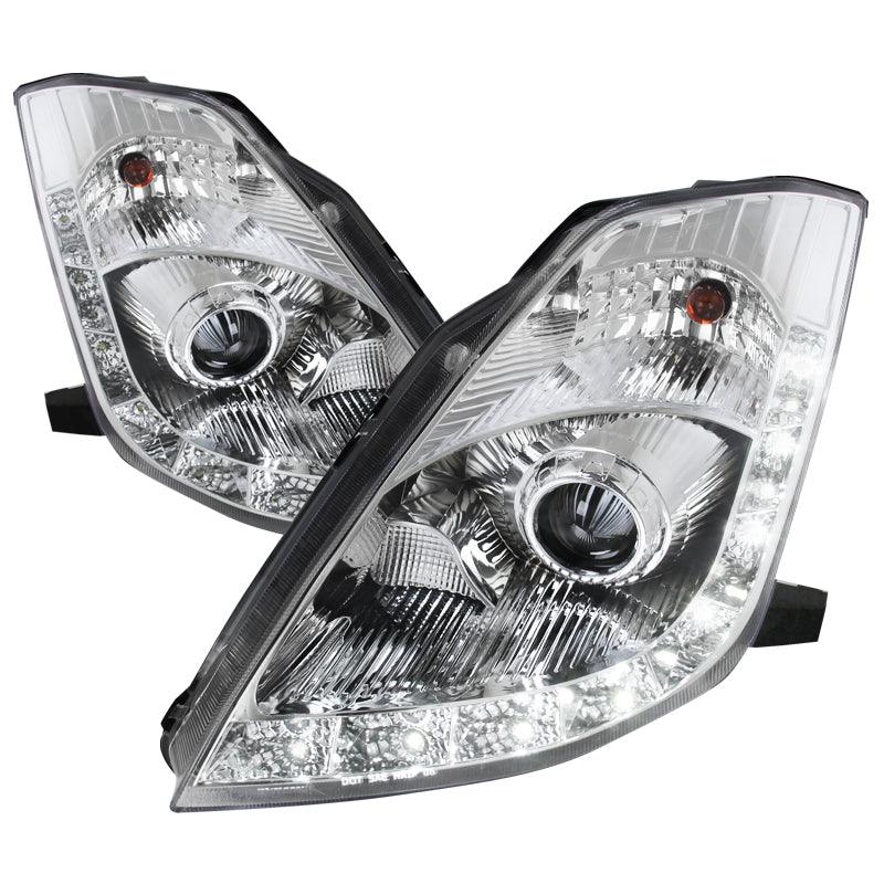Spec-D Projector Headlights Nissan 350Z w/ OEM HID (06-09) LED DRL Strip - Black / Smoke / Clear