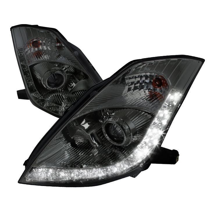 Spec-D Projector Headlights Nissan 350Z w/ OEM HID (06-09) LED DRL Strip - Black / Smoke / Clear